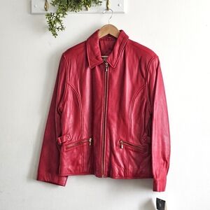 Valerie Stevens Red Lamb Leather Jacket Womens M Zip Moto NWT